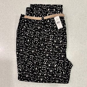 NWT Ann Taylor Loft 100% Linen Twill Black & Cream/White pants & belt
